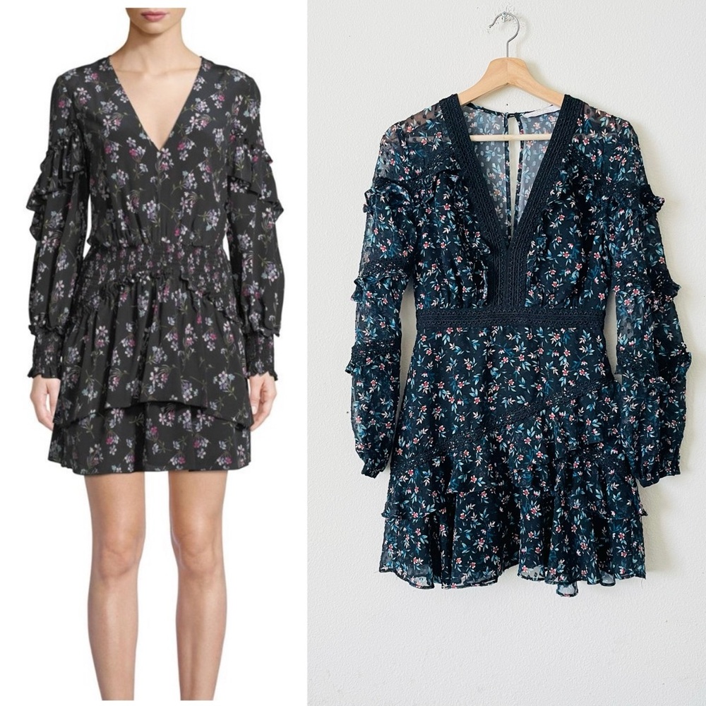 La Maison Talulah SMALL black floral long sleeve tiered mini dress